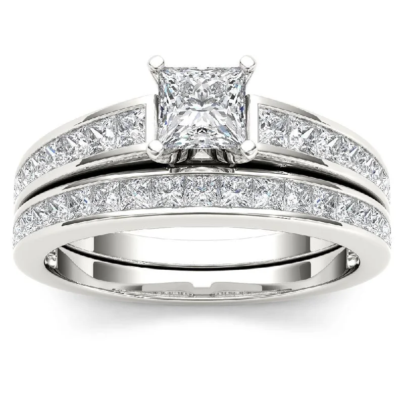 Ladies princess-cut diamond engagement rings-De Couer 14K White Gold 2ct TDW Princess-Cut Diamond Engagement Ring Set - White H-I