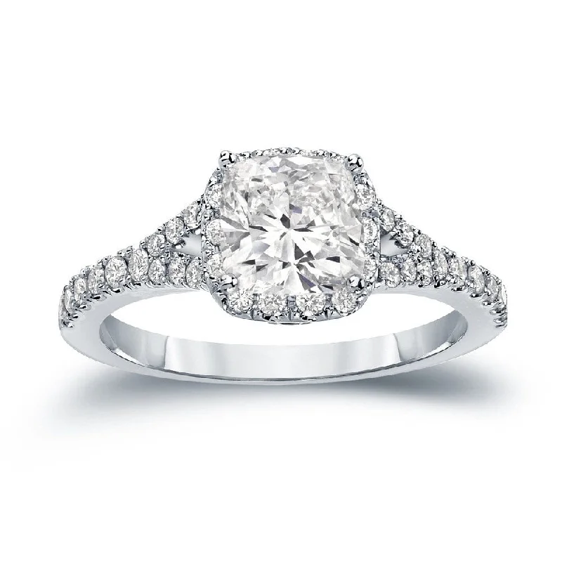 Ladies wedding engagement rings-Auriya Cushion-Cut 1 1/2ctw Halo Diamond Engagement Ring 14k Gold