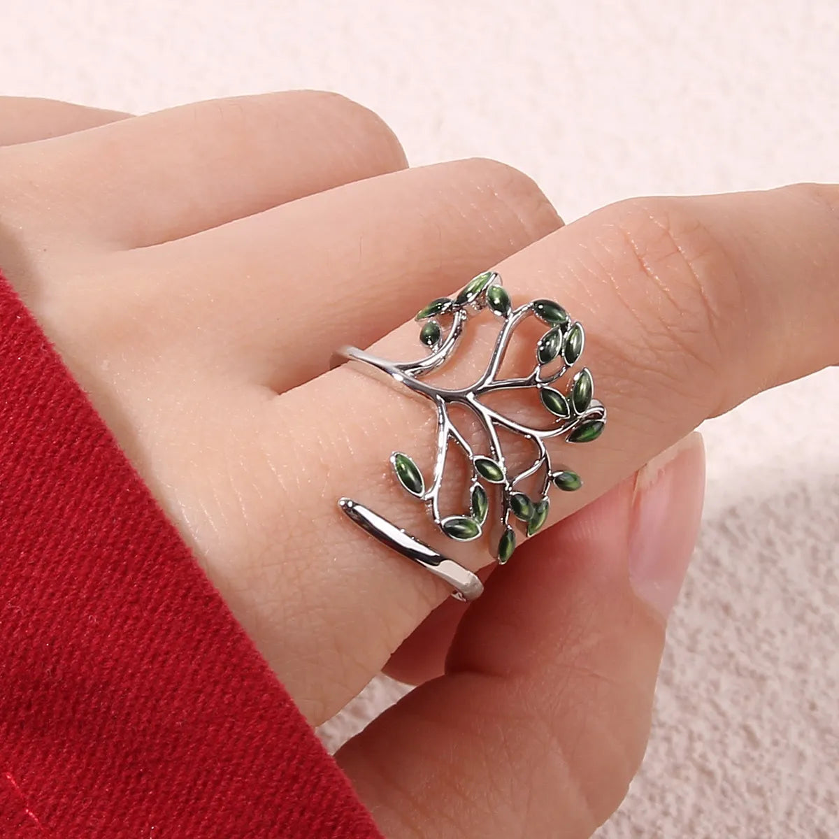 Ladies large diamond engagement rings-Simple Style Tree Alloy Enamel Women's Open Ring