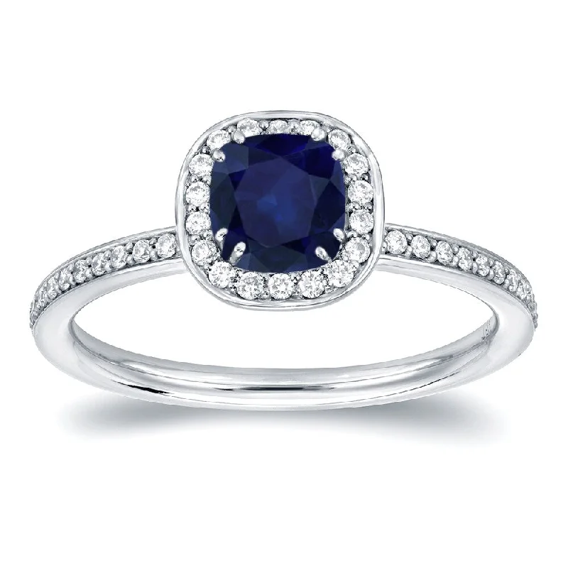 Ladies engagement rings with a vintage touch-Auriya 14k Gold 3/4ct Cushion-cut Blue Sapphire Halo Diamond Engagement Ring 1/3ctw