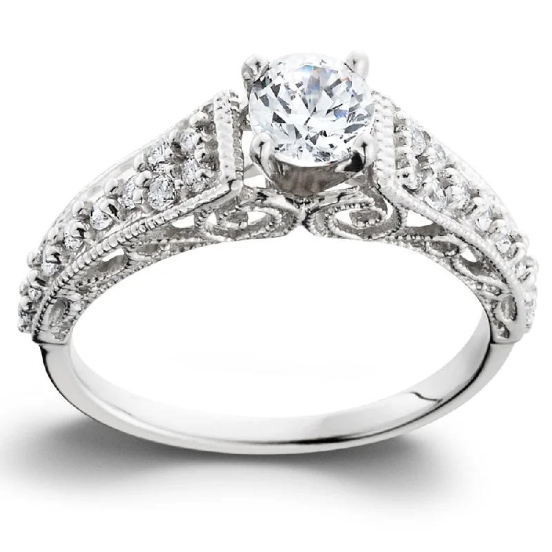 Ladies double band engagement rings-14k White Gold 3/5TDW Vintage Diamond Engagement Ring