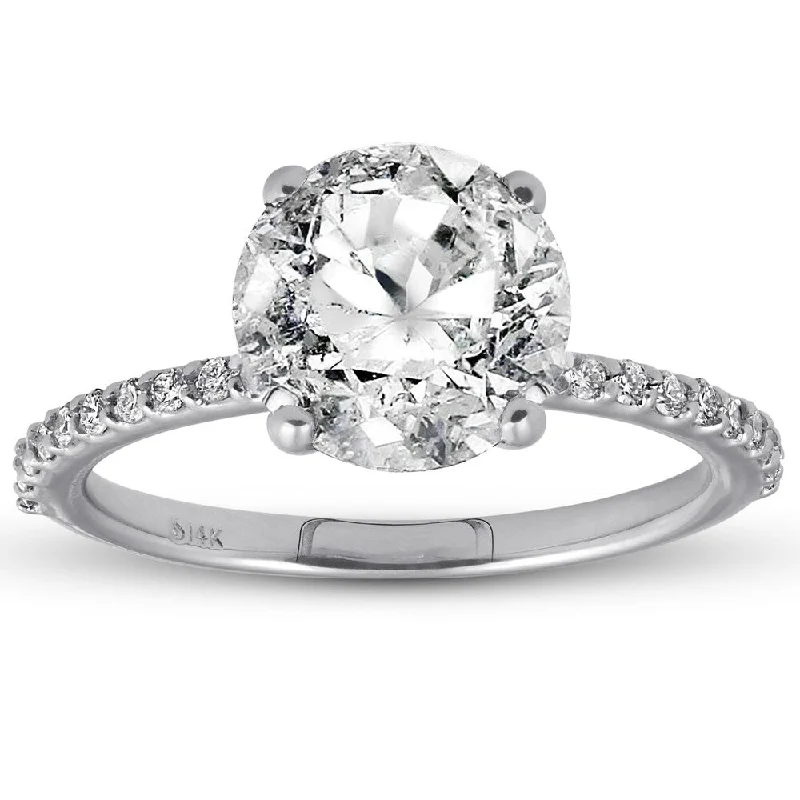 Ladies oval engagement rings-Pompeii3 14k White Gold 3 1/4 ct TDW Round Diamond Engagement Ring Clarity Enhanced