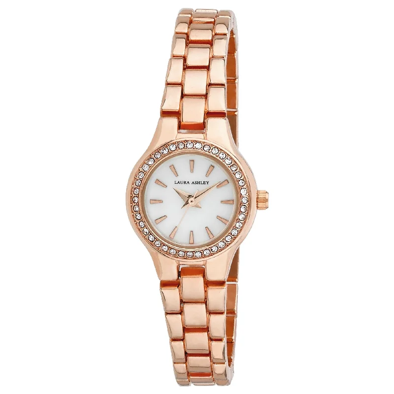 Ladies vintage bangles-Laura Ashley Rose Gold Mini Link Crystal Bezel Bracelet Watch - Rose Gold