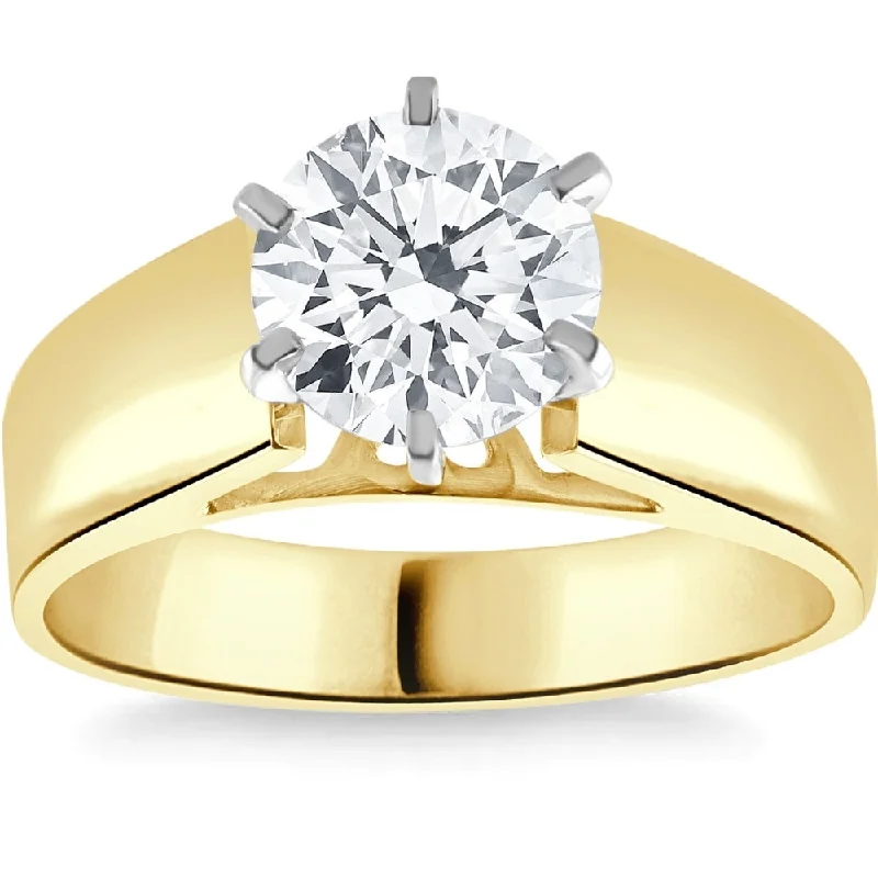 Ladies radiant cut engagement rings-Certified 1.25Ct Natural Round Diamond Solitaire Engagement Ring Yellow Gold