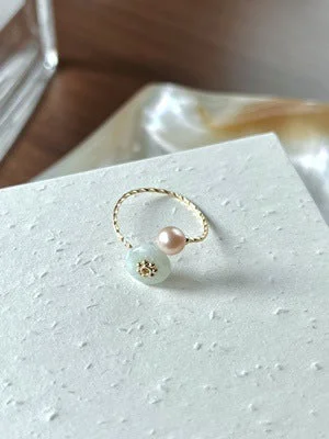 Imitation Jade Open-End Pearl Ring