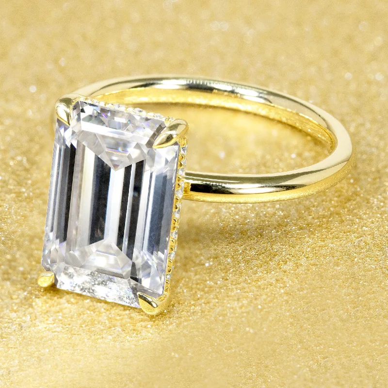 Ladies cross rings-The Adara, 5.5ct Elongated Emerald-cut Moissanite Hidden Halo Ring