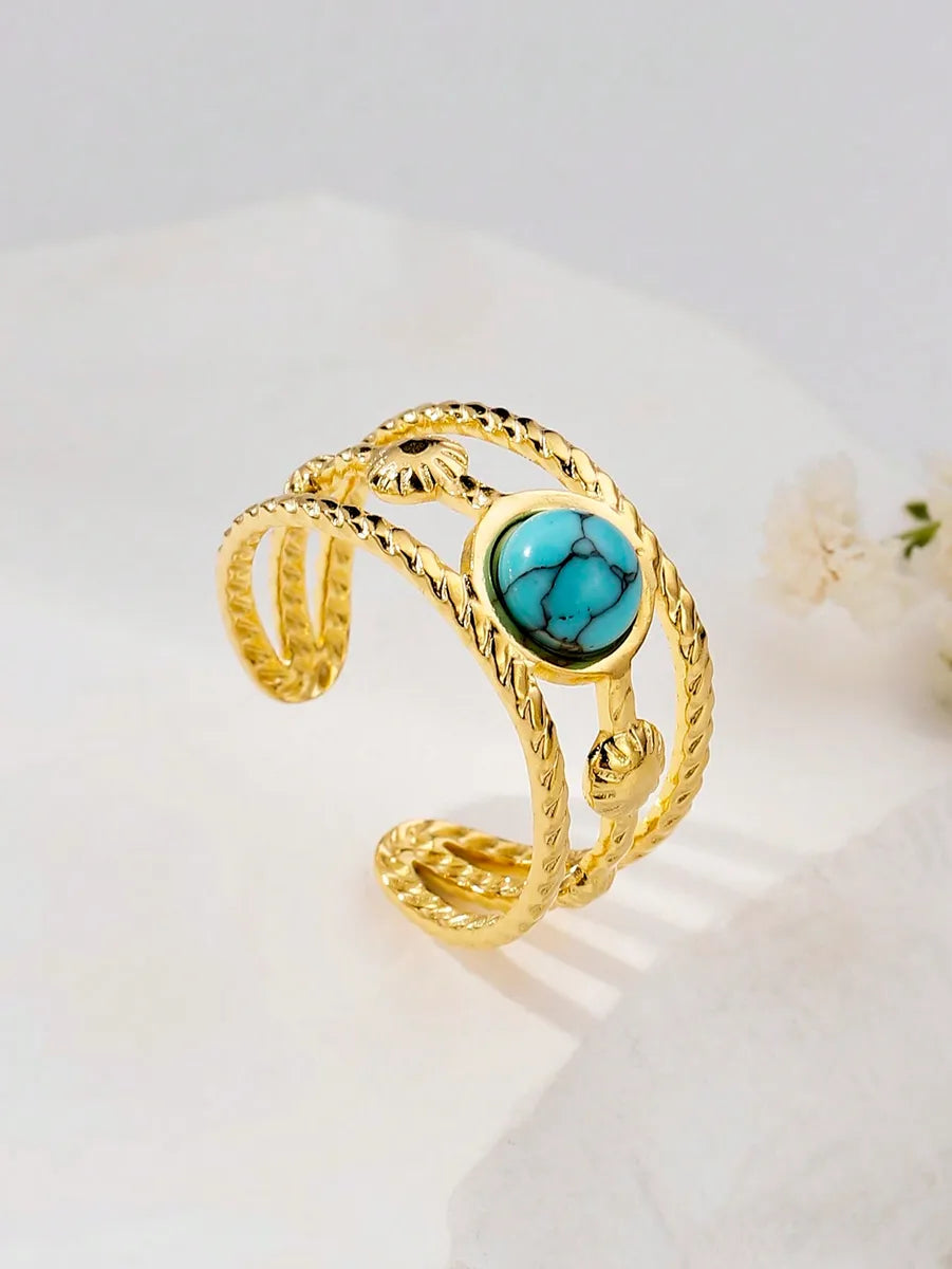 Ladies cocktail rings-Simple Style Commute Color Block Stainless Steel Plating Inlay Turquoise 18k Gold Plated Rings