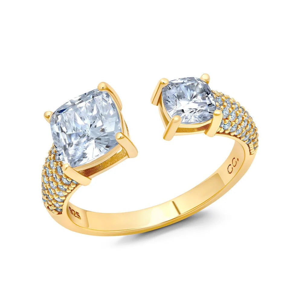 Ladies rose gold rings-CRISLU  Cushion Cut Open Pave Ring Finished in 18k Yellow Gold