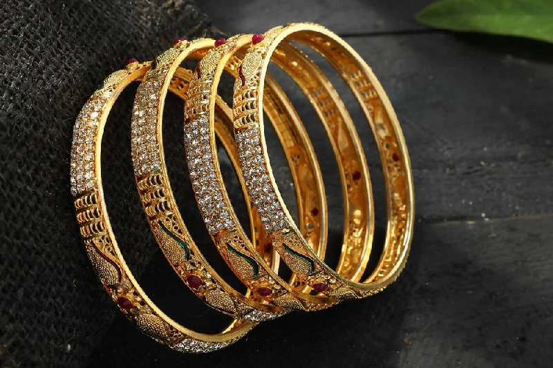 Ladies tennis bangles-Mominos Fashion Kamal Johar AD Golden Bangles Set