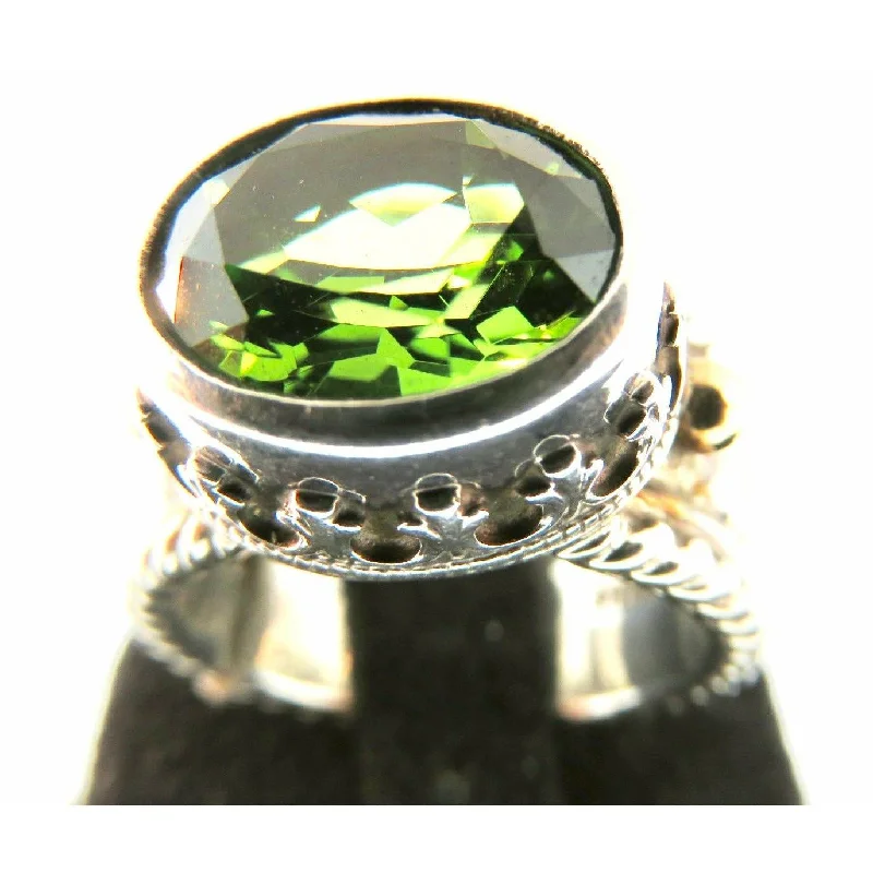 Ladies silver rings-Reve Jewelry Oval Peridot Sterling Silver & 14kt Gold  Ring