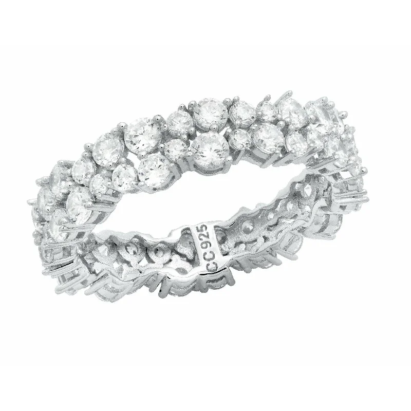 Ladies wedding rings sets-CRISLU Cluster Small Eternity Ring Finished in Pure Platinum