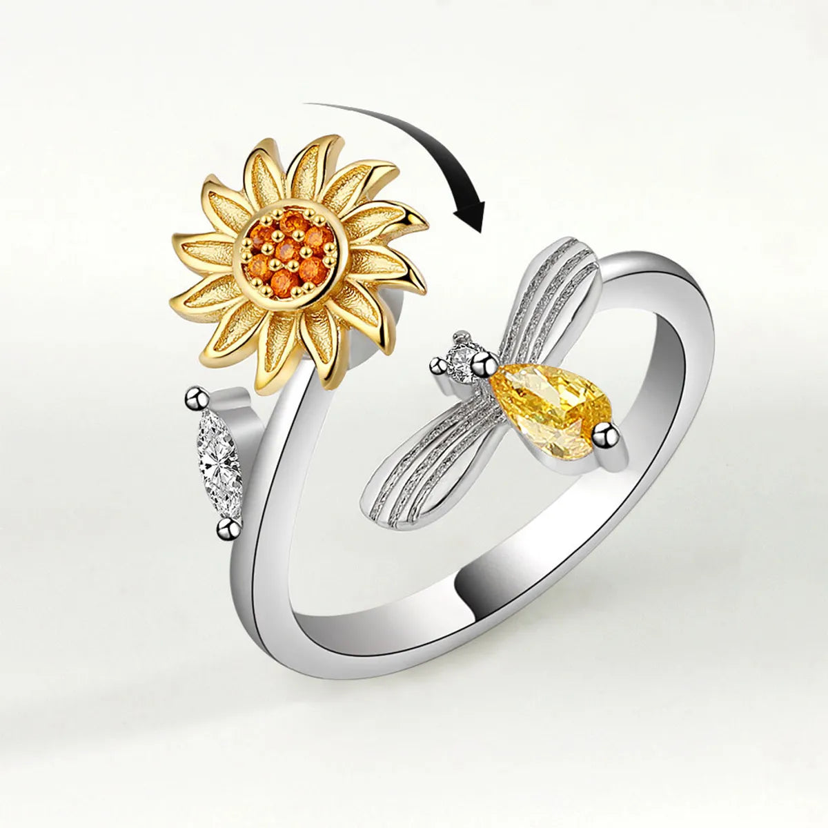 Ladies gold wedding rings-Pastoral Sunflower Copper Plating Open Ring