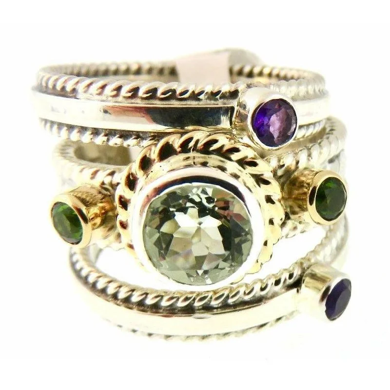 Ladies custom rings-Reve Jewelry Sterling SIlver 3 Band Stackable Rings-Green Amethyst, Garnet  & Peridot