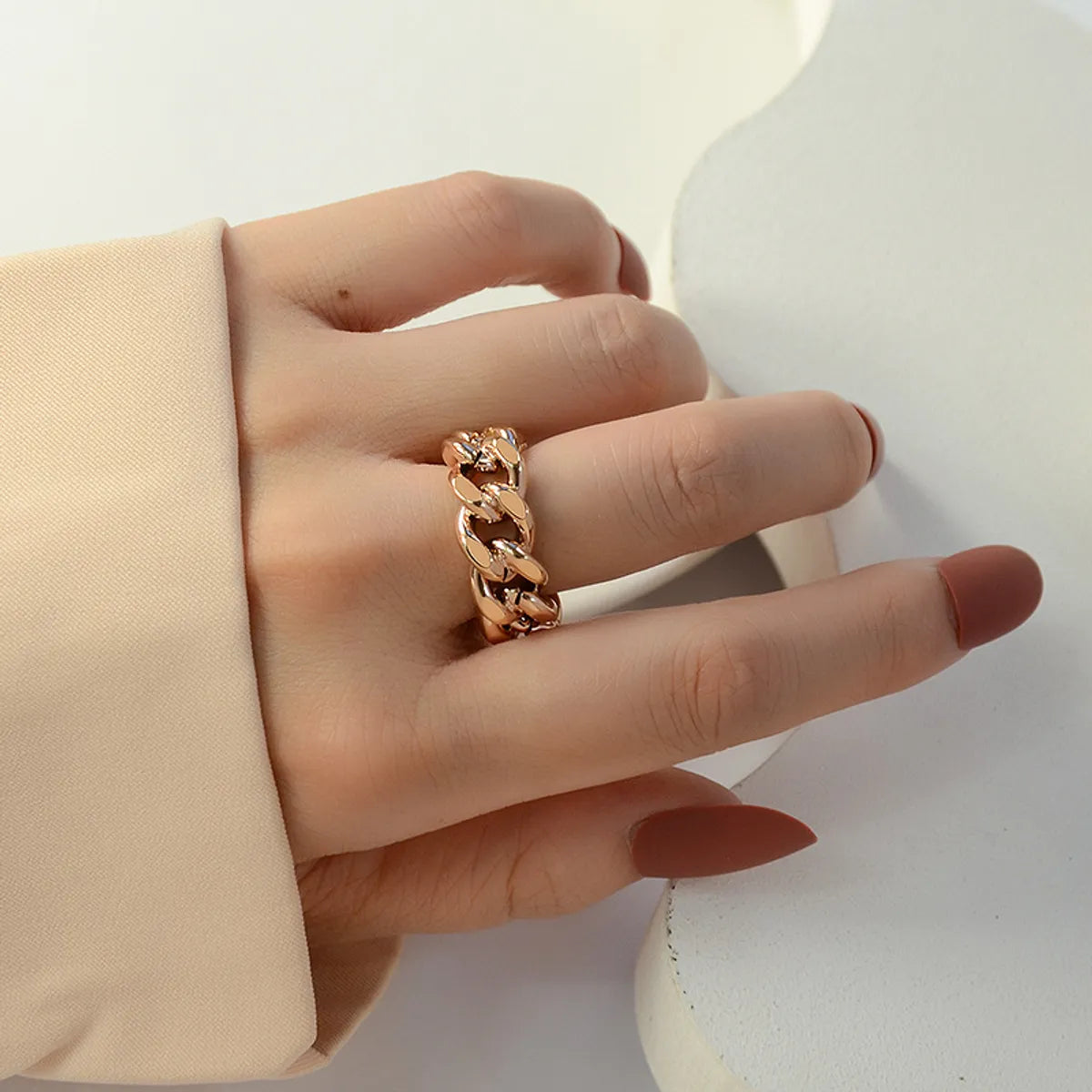 Ladies unique gold rings-Retro Simple Chain Hollow Twist Open Titanium Steel Rings Wholesale