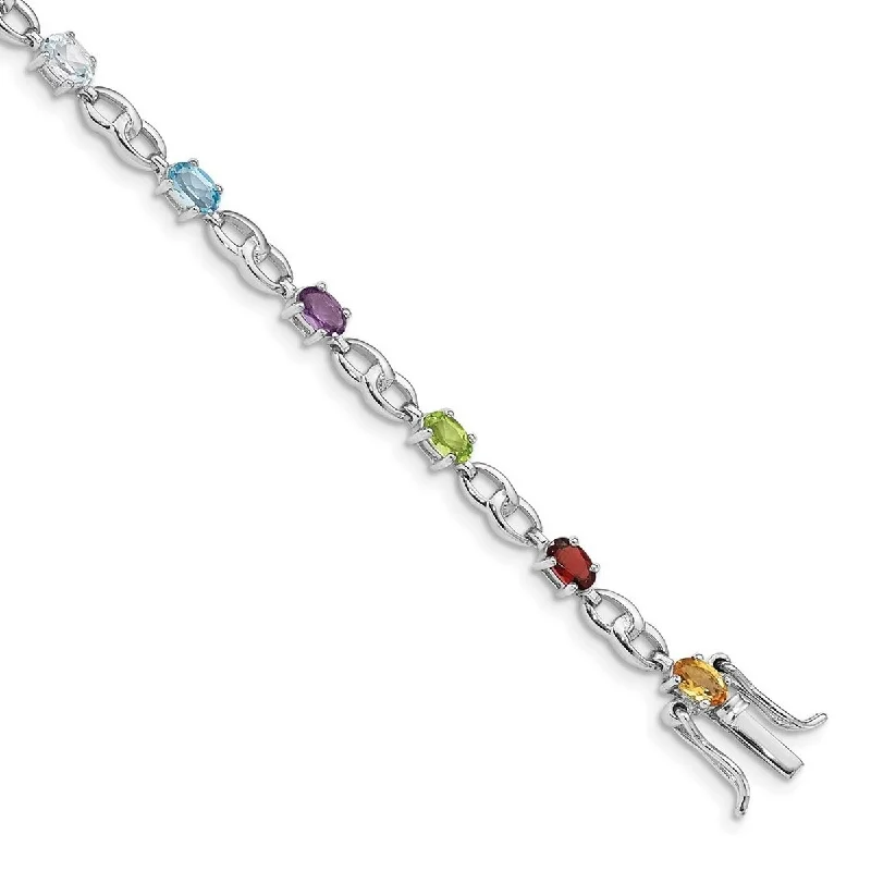 Ladies bangle bracelet sets-Curata 925 Sterling Silver Rhod Plat Ameth Bl Top Citri Perid Garnet Bracelet 7.5 Inch