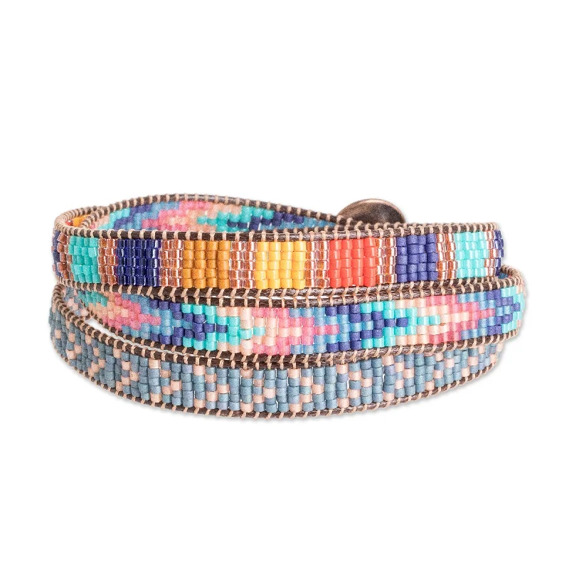 Ladies silver tennis bracelets-Novica Handmade Streets Of Antigua Glass Beaded Wrap Bracelet