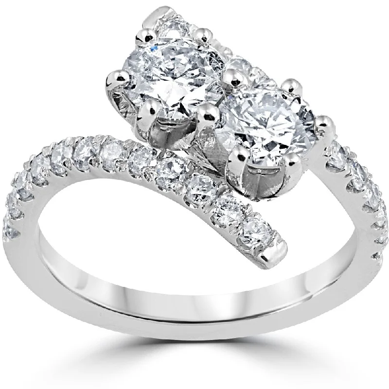 Ladies cushion cut diamond engagement rings-Pompeii3 Diamond 14k White Gold 1 ct TDW Two Stone Diamond Engagement Anniversary Ring