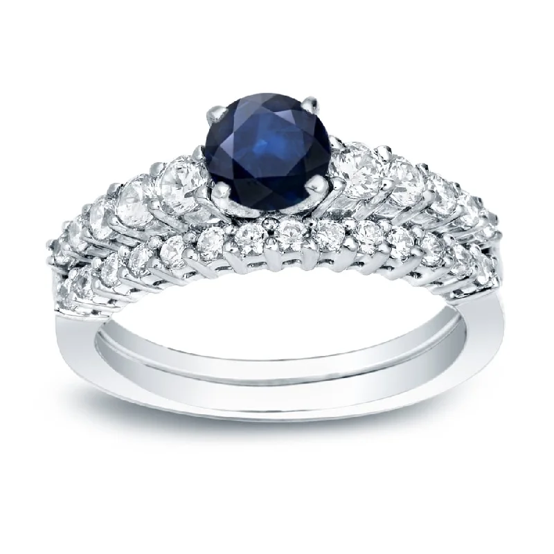 Ladies silver engagement rings-Auriya 14k Gold Classic 1/2ct Blue Sapphire and 1/2ctw Diamond Engagement Ring Set