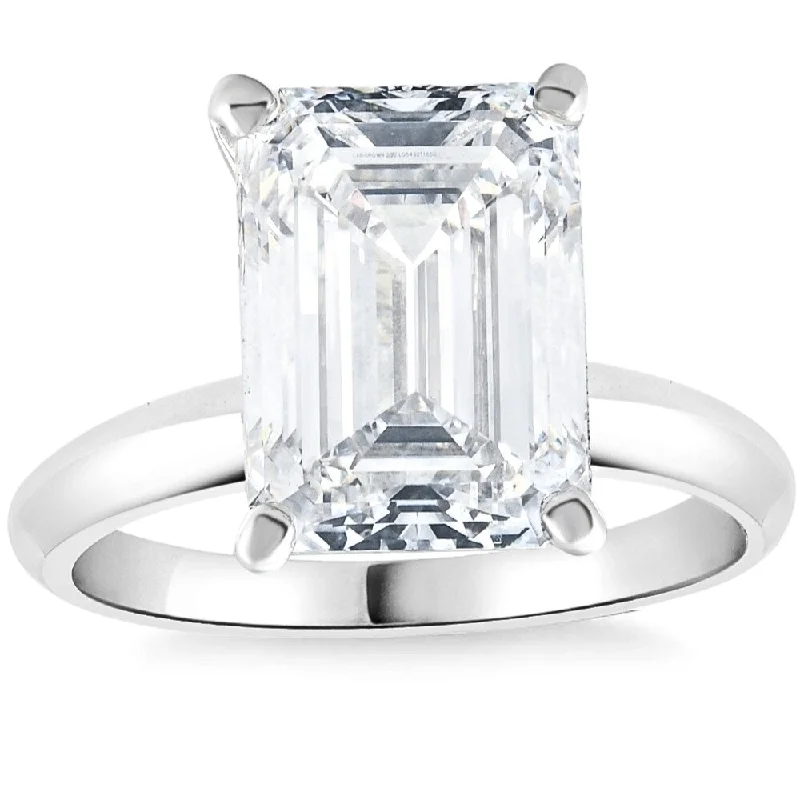 Ladies engagement rings with emerald diamonds-4Ct Emerald Cut Certified Diamond Engagement Ring White Gold Lab Grown