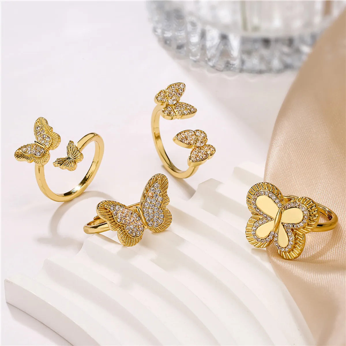 Ladies cocktail rings-Simple Style Butterfly Copper Inlay Rhinestones Open Rings