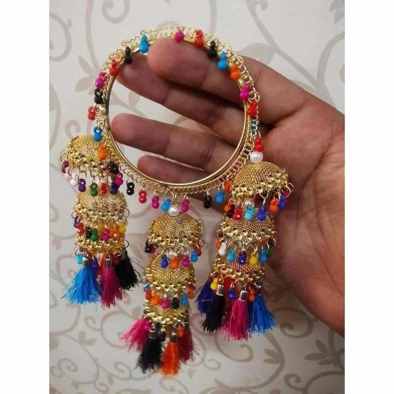 Ladies designer bracelets-MS Fashion India Multicolor Hanging Bangles With Pearls, Threads and Jhumkas