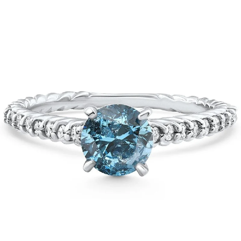 Ladies halo engagement rings with diamonds-1Ct Blue Diamond Engagement Ring White Gold Lab Grown