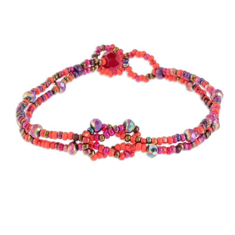 Ladies cuff bangles-Novica Handmade Interlaced In Red Glass Beaded Bracelet