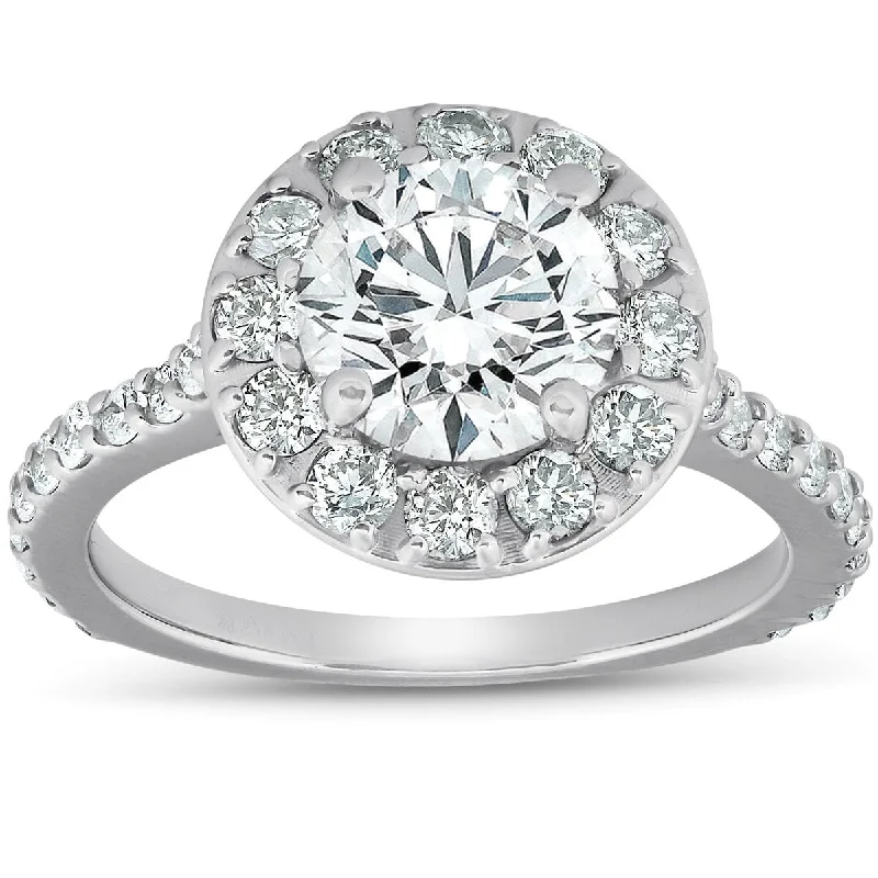 Ladies engagement rings with milgrain details-SI/H 3 Ct Diamond Halo Engagement Ring 14k White Gold Round Cut Enhanced