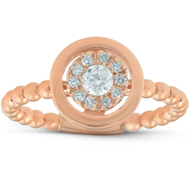 Ladies minimalistic engagement rings-18k Rose Gold .27CT Halo Diamond Round Engagement Ring