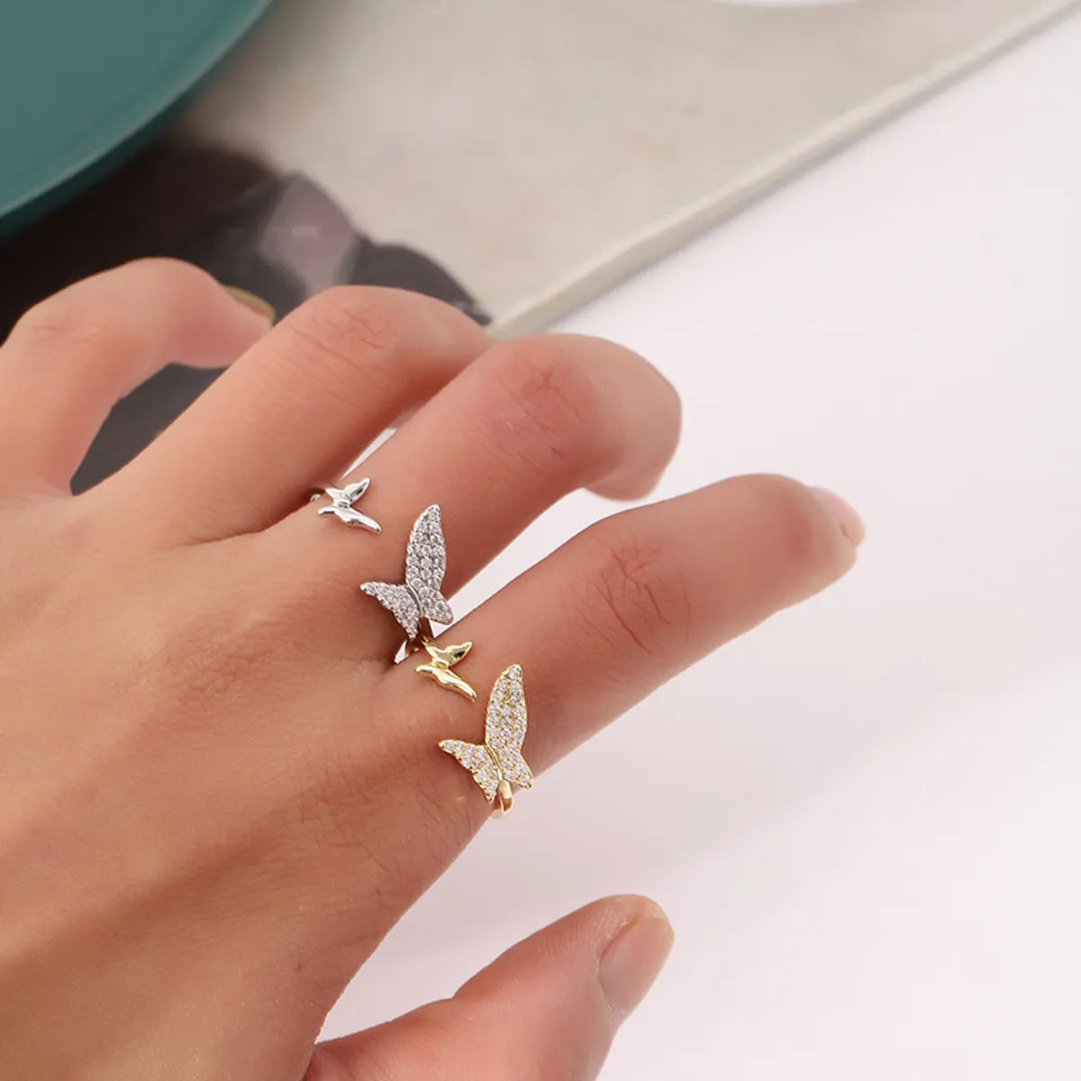 Ladies pearl rings-Lady Butterfly Metal Plating Inlay Zircon Unisex Open Rings