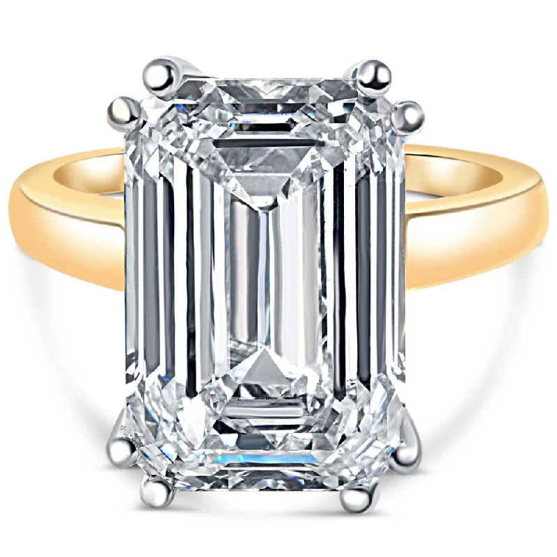 Ladies custom-designed engagement rings-Certified 10.05CT Emerald Cut Solitaire Diamond Engagement Ring Gold Lab Grown