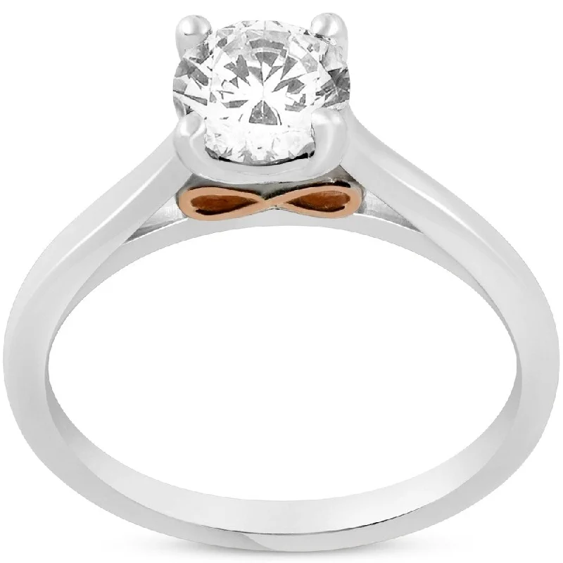 Ladies engagement rings with pearls-Pompeii3 14k White & Rose Gold 1 ct TDW Round Solitaire Diamond Clarity Enhanced Engagement Ring