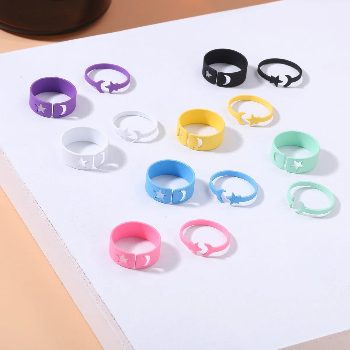 Ladies platinum rings-Fashion Simple Star-moon Ring Solid Color Alloy Open Ring