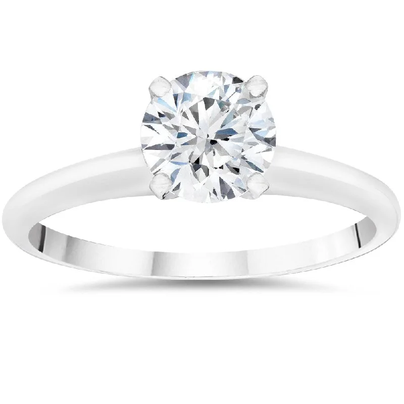 Ladies diamond engagement rings with halos-Pompeii3 Platinum 1 Ct TDW Solitaire Round Brilliant Cut Diamond Engagement Ring Clarity Enhanced