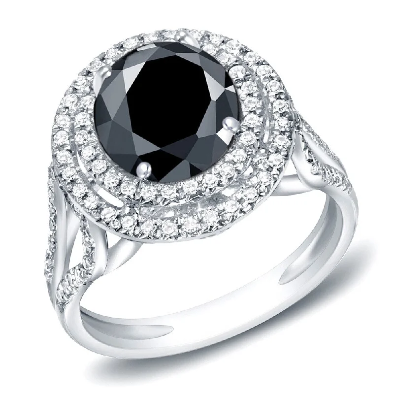 Ladies split-band engagement rings-Auriya Platinum 2 1/4ctw Unique Black Diamond Halo Engagement Ring