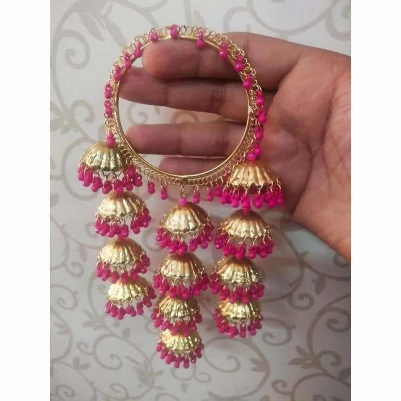 Ladies diamond tennis bracelets-MS Fashion India Jhumkas With Pink Pearls Latkan Bangles