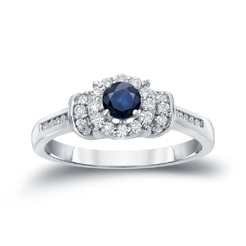 Ladies engagement rings with twisted bands-Auriya 1/4ct Blue Sapphire and 1/4ctw Diamond Engagement Ring Set 14k Gold