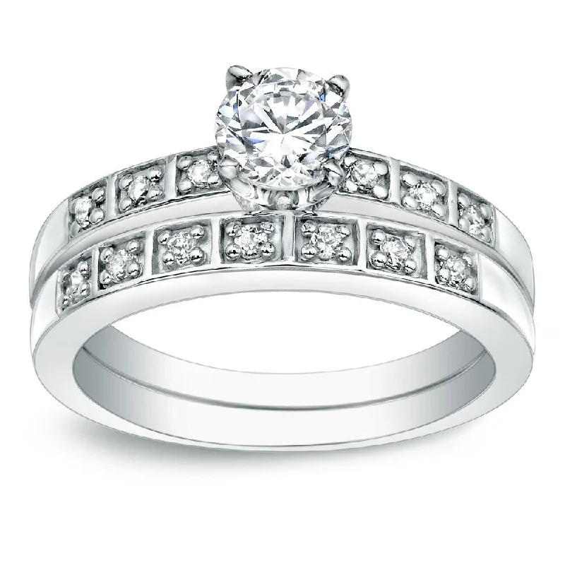 Ladies engagement rings with channel set diamonds-Auriya 1ct TDW Round Diamond Engagement Ring Set Platinum Certified