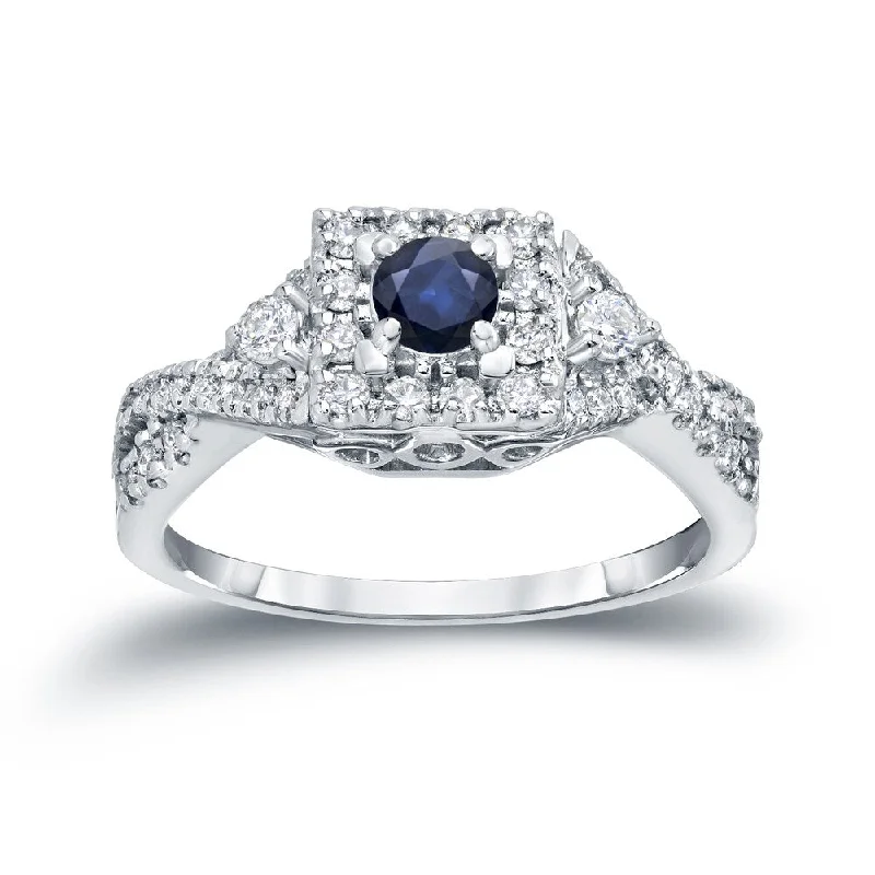 Ladies cushion cut engagement rings-14k Gold 1/4ct Sapphire and 2/5ct TDW Halo Diamond Engagement Ring