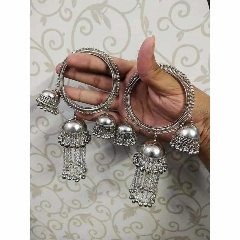 Ladies beaded bracelet sets-MS Fashion India Stylish And Trendy Silver Jhumka Hanging Bangles