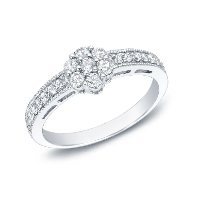 Ladies engagement rings with twisted diamonds-Auriya 14k White Gold 1/2ct TDW Vintage Inspired Clustered Diamond Halo Engagement Ring