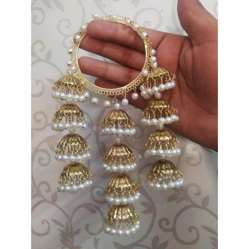 Ladies pearl and gold bracelets-MS Fashion India Gold Color Bangles With White Pearls Hanging Bangles