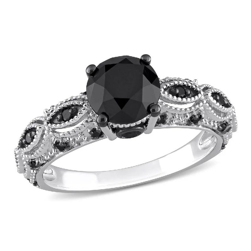 Ladies cushion cut diamond engagement rings-Miadora 2ct TW Black Diamond Engagement Ring in 10k White Gold