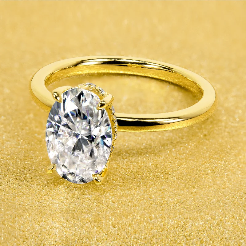 Ladies floral engagement rings-The Adara, 2ct Elongated Oval-cut Moissanite Hidden Halo Ring