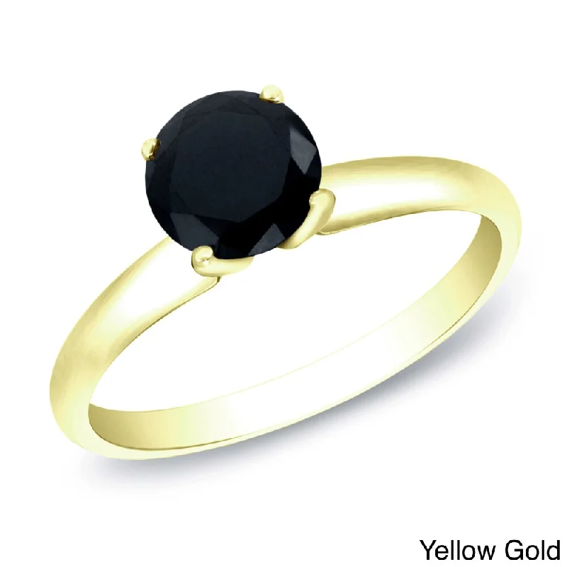 Ladies engagement rings with round halos-14k Gold 1ct TDW Round Black Diamond Solitaire Engagement Ring by Auriya