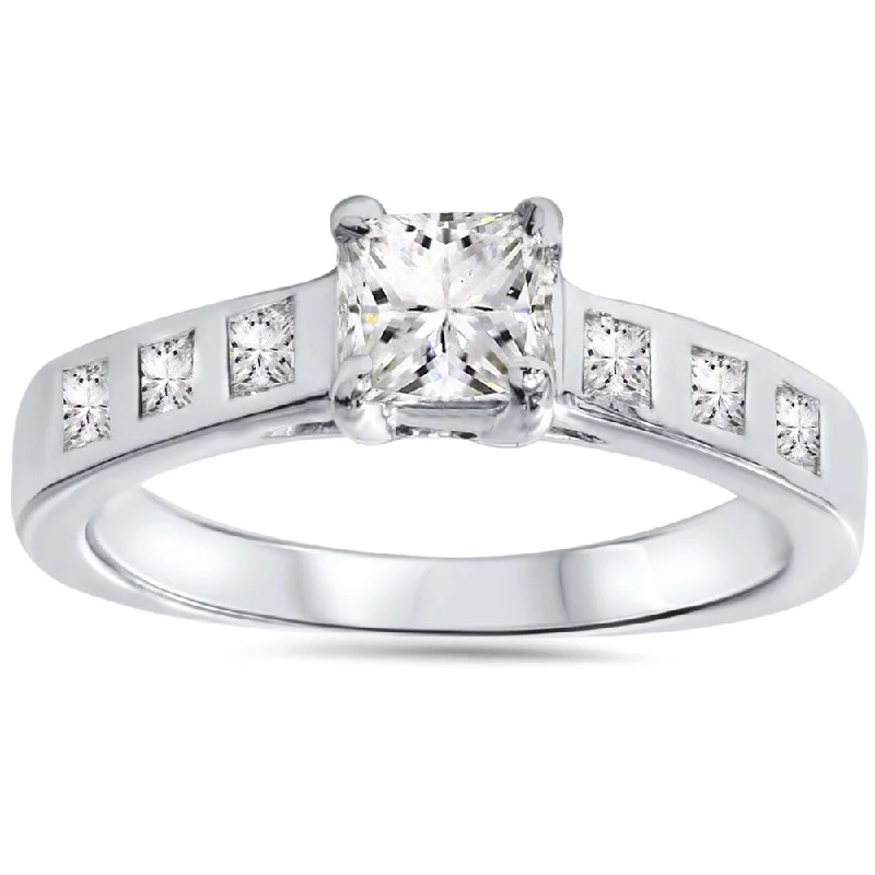 Ladies engagement rings with white gold settings-14k White Gold 1ct TDW Diamond Princess-cut Engagement Ring