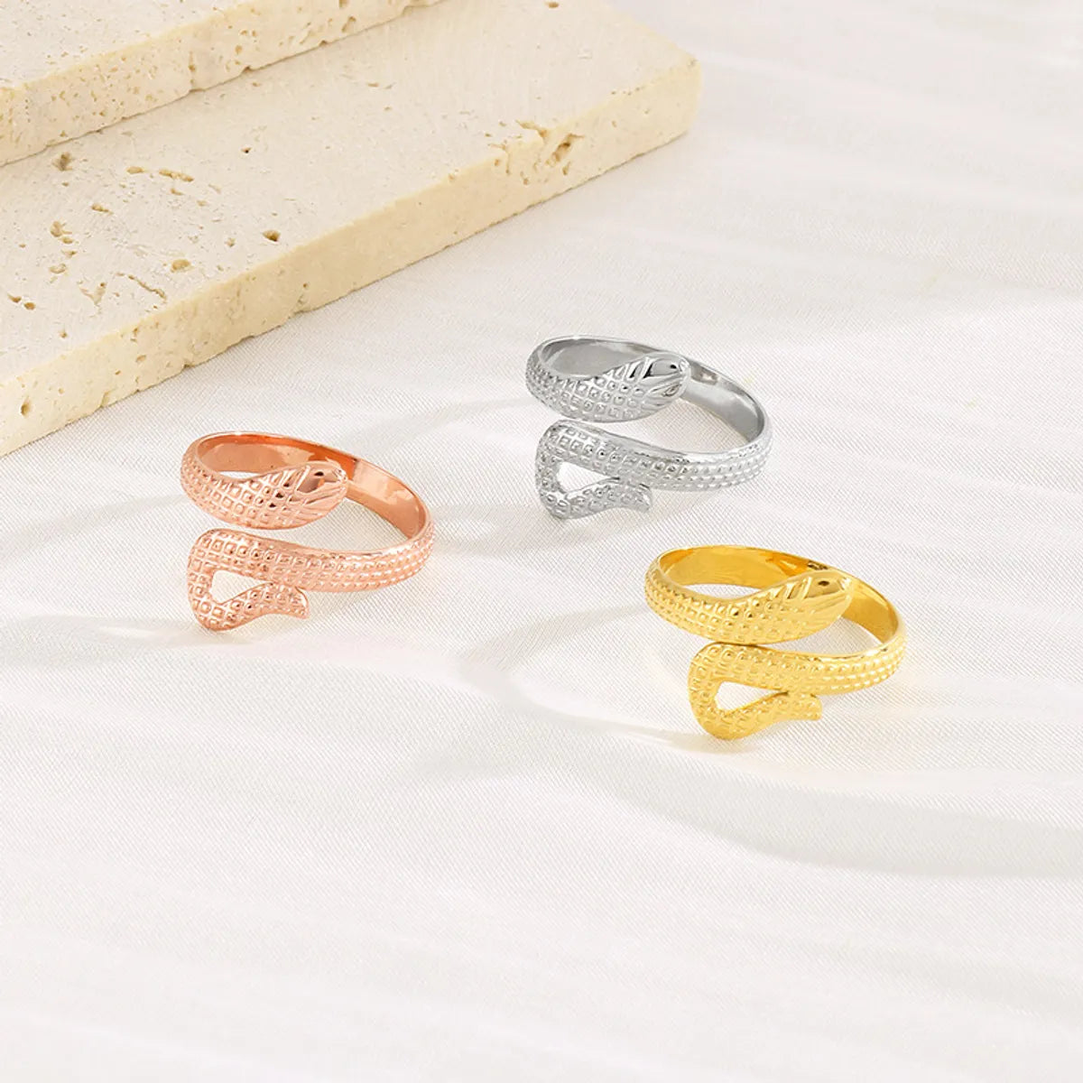 Ladies rose gold rings-Stainless Steel Simple Style Snake Open Rings