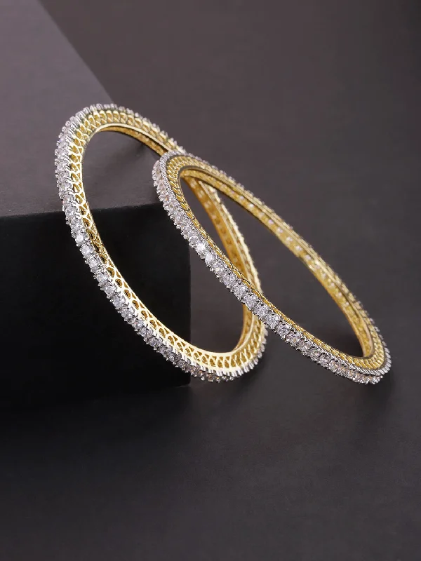 Ladies pearl and gold bracelets-Priyaasi Women Set Of 2 Gold-Plated American Diamond Studded Bangles