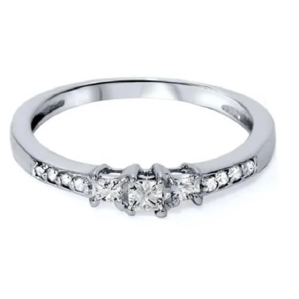 Ladies engagement rings with white gold settings-1/4ct Three Stone Princess Cut Diamond Engagement Ring 14K White Gold