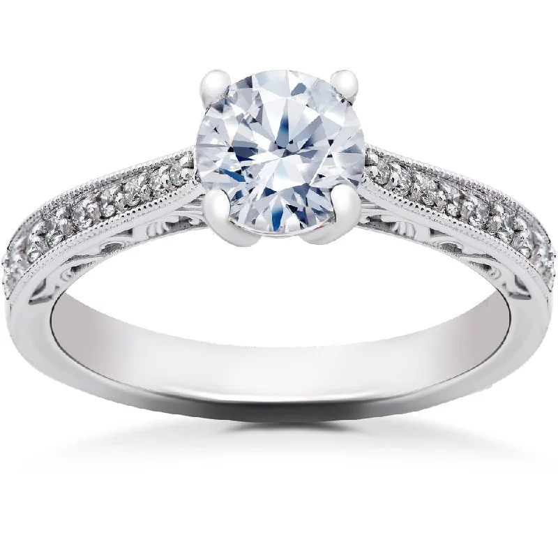 Ladies cushion-shaped engagement rings-14k White Gold 1 1/6 ct Lab Grown Eco Friendly Diamond Vintage Engagement Ring